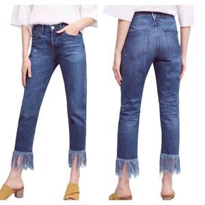 3x1 Lima Blue Denim Fringed Straight Leg Crop Cropped Jeans Women's Size 26